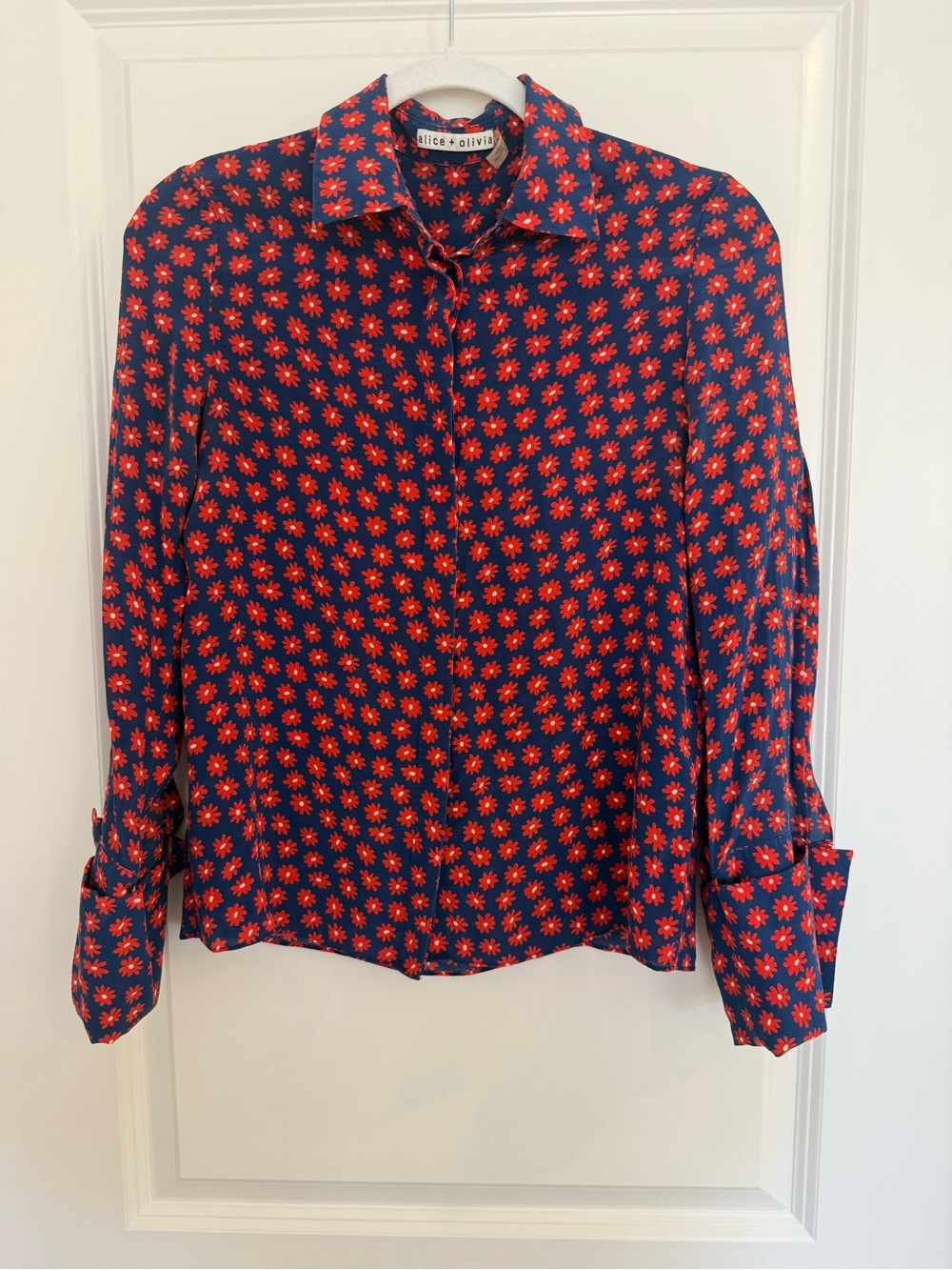 Alice + Olivia French Cuff Silk Button-Down Blouse-Mini Daisy Print
